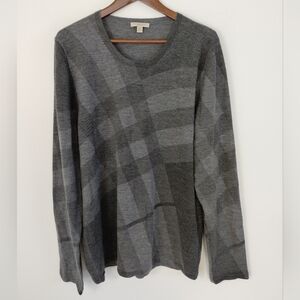 Designer Burberry Brit Nova Check Cashmere Wool Sweater Mens XL Gray